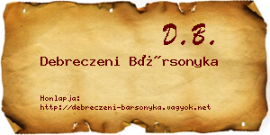 Debreczeni Bársonyka névjegykártya